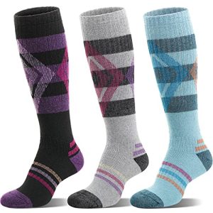 Welwoos 3 Pairs Merino Wool Ski Socks for Womens Mens Thermal Winter Warm Thick Knee High Socks for Skiing Snowboarding